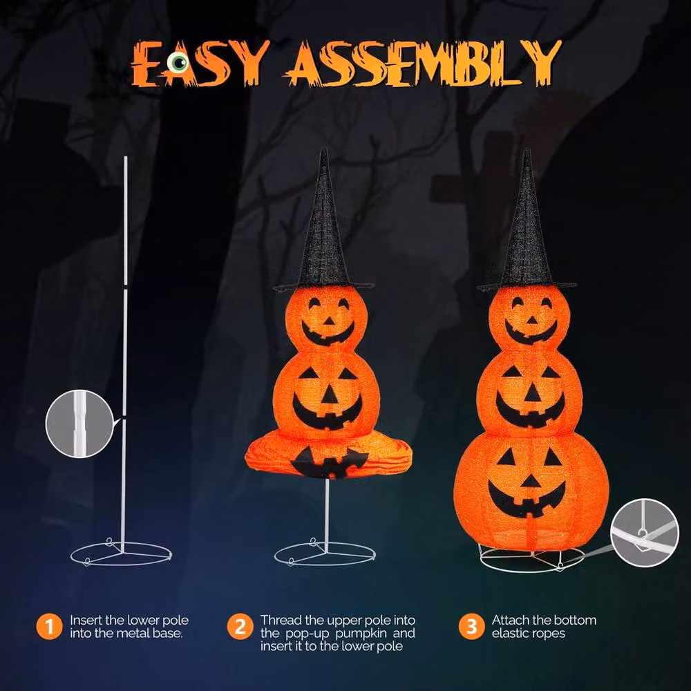 Kelvenix Collapsible Lighted Pumpkin Halloween Decoration, Orange – 2