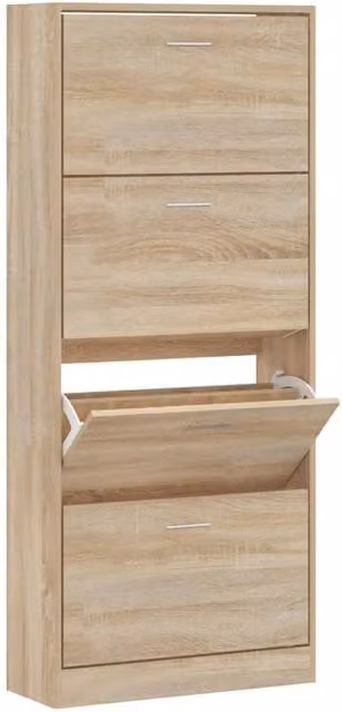 Berkfield Home Sonoma Oak Shoe Cabinet in Light Oak, W/D/H: 63 x 24 x 147 cm