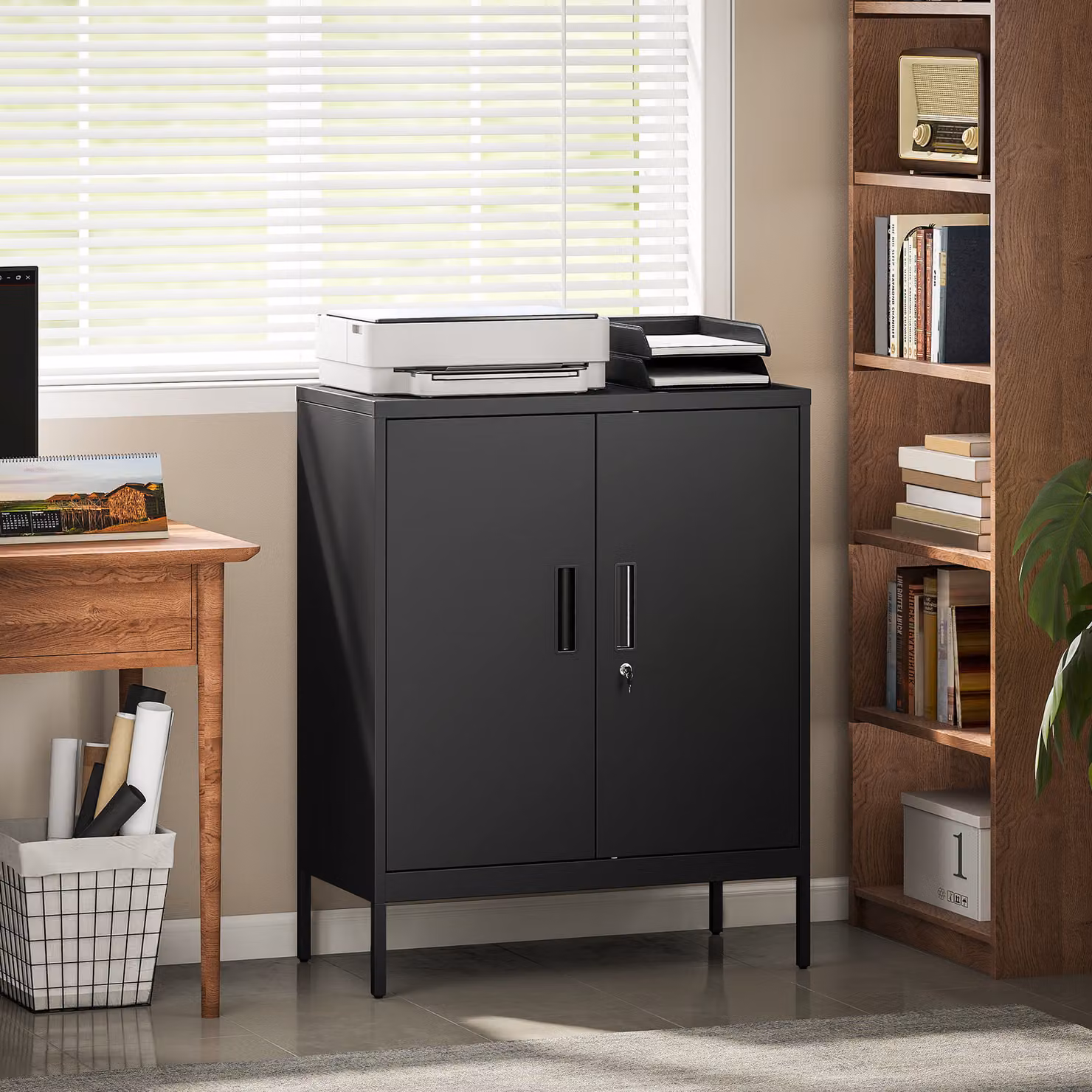 HOMCOM Black Metal Storage Cabinet with Lock and Adjustable Shelves – 7
