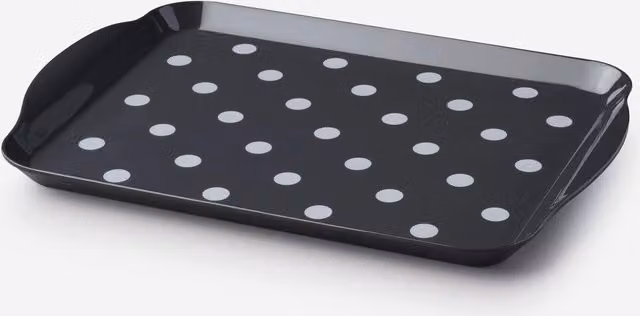 Zeal Melamine Dotty Serving Tray with Handles in Dark Grey, W: 30 cm, D: 21 cm – 1