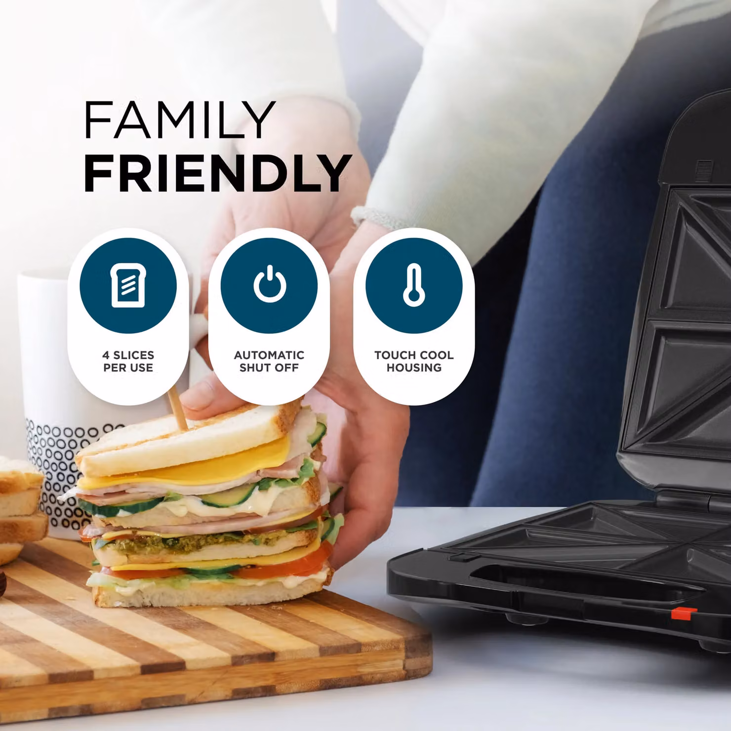 DMD Collective 4-Slice Sandwich Toastie Maker, Grill and Waffle Maker with Removable Plates and Auto Shut Off, Black – 5