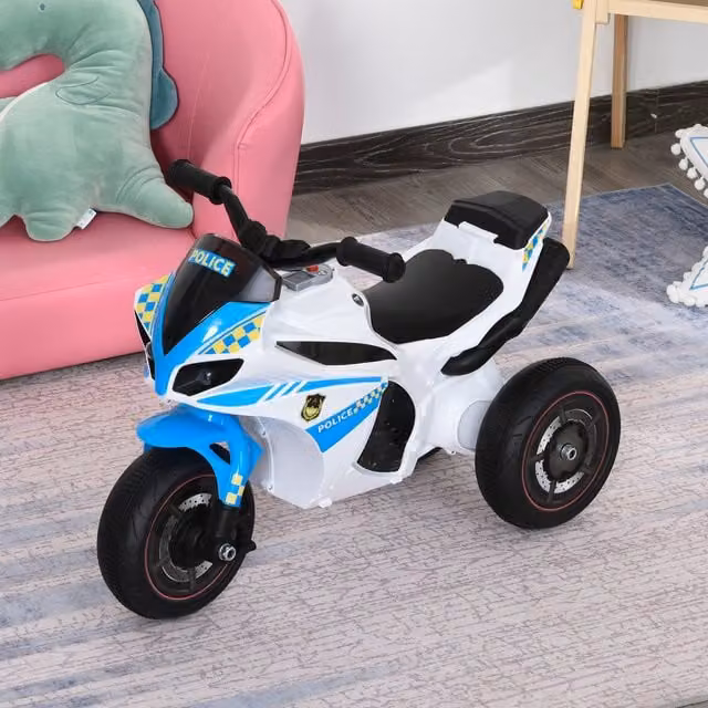 HOMCOM Blue Ride-On Police Bike with Music and Lights for 18-36 Months