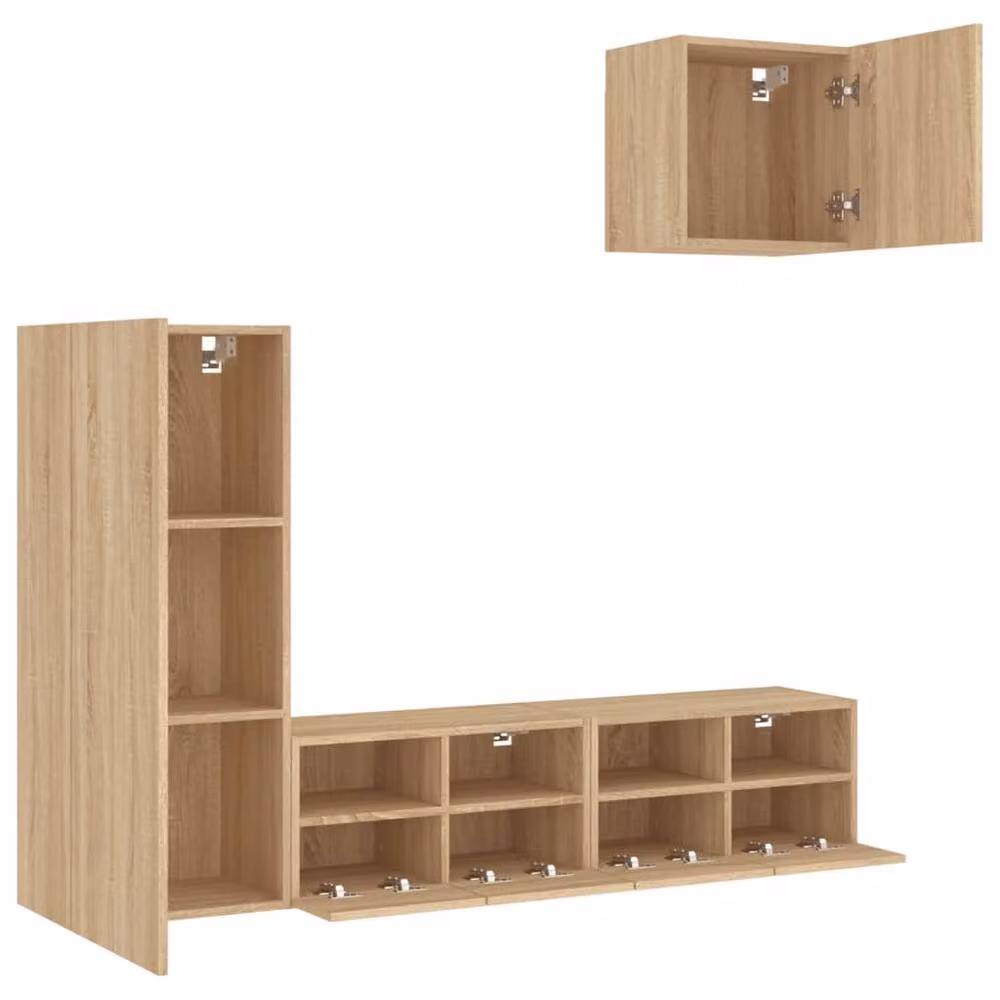 Berkfield Home 4 Piece Modern TV Wall Unit Set in Sonoma Oak and Light Brown MDF – 2