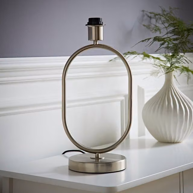 ValueLights Antonia Art Deco Oval Metal Tabletop Lamp Base in Silver
