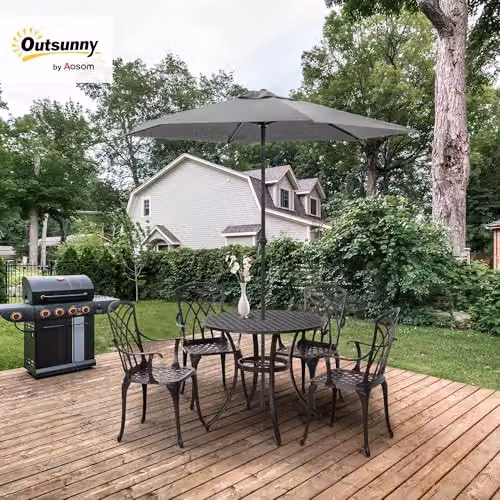 Outsunny 5 Piece Modern Garden Bistro Set with Round Coffee Table and 4 Chairs in Brown and Black Powder Coated Aluminium – 2