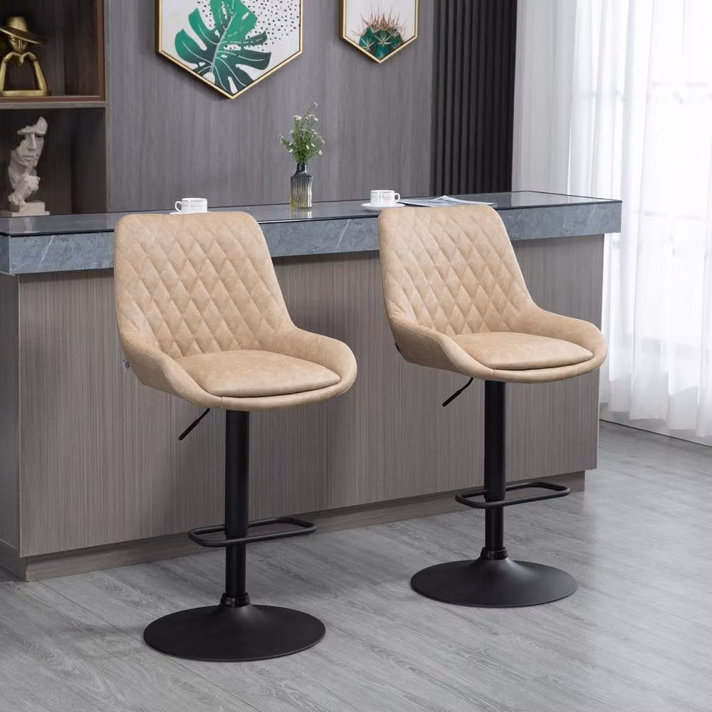 Wyld Haus Nihano Retro Adjustable Bar Stools Set of 2 in Beige Faux Leather – 3