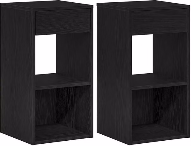 Berkfield Home Set of 2 Black Oak Bedside Cabinets with Drawer, W/D/H: 35 x 34 x 66.5 cm