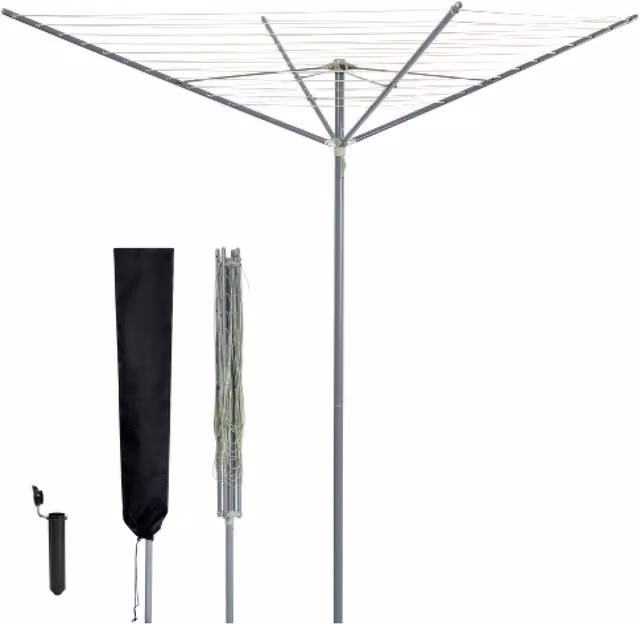 LIVIVO 4 Arm Rotary Clothes Airer with Spike and Cover in Green and Grey