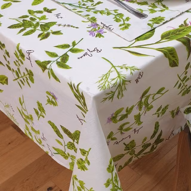 Kitchenwise Floral Herb Garden Cotton Tablecloth in Green, Pink, Purple and White