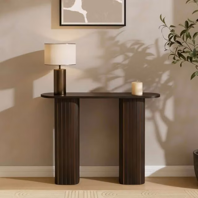 OHS Madison Ribbed Engineered Wood Console Table in Dark Brown – 1
