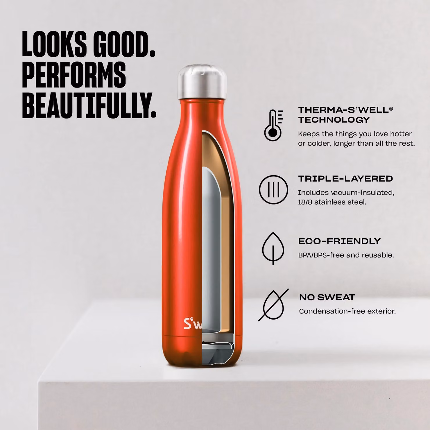 S'well Original Vacuum-Insulated Stainless Steel Water Bottle, Pyrite Gold, 500ml – 4