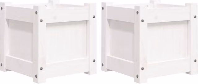 Berkfield Home Garden White Solid Wood Pine Planter Tub, 2 Pack