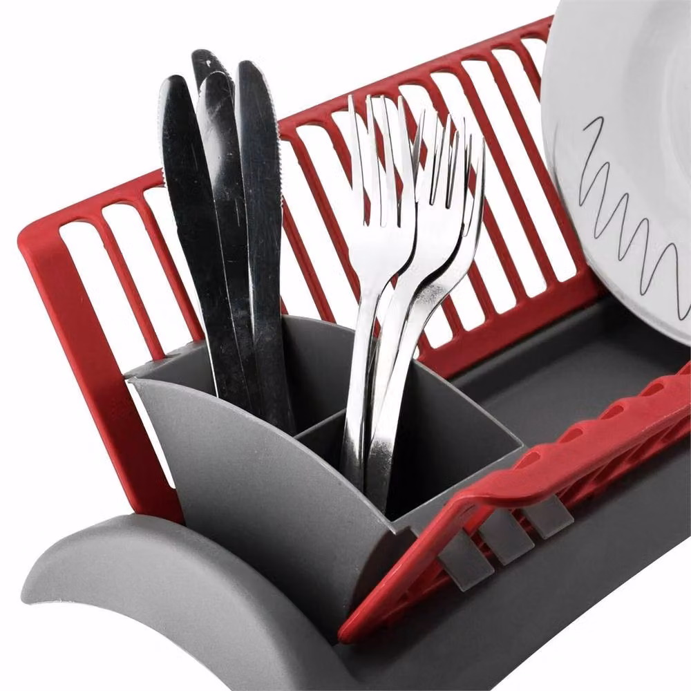 Nordara Compact Dish Drainer Rack with Cutlery Holder in Red and Multicolour – 3