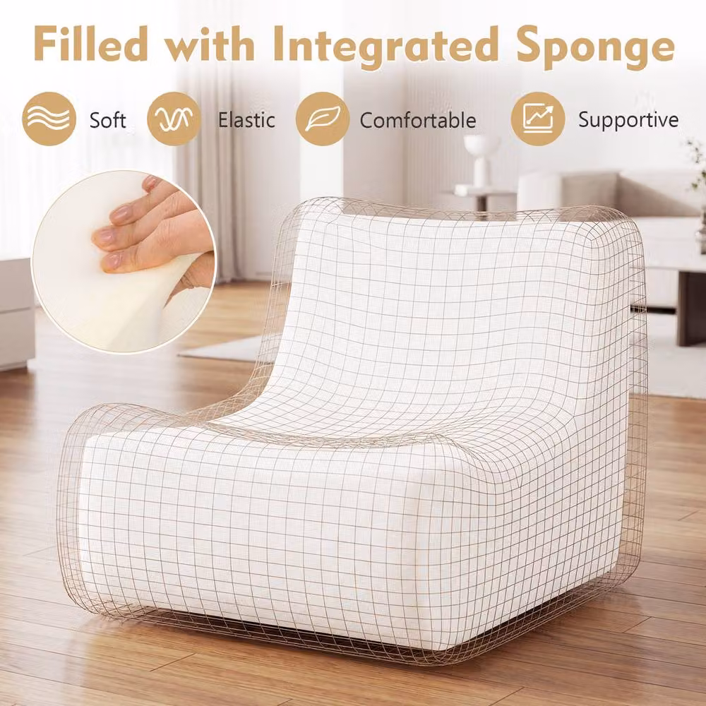 Costway Brown Bouclé Fabric Bean Bag Chair, Comfy Armless Upholstered Lounge Floor Sofa – 6