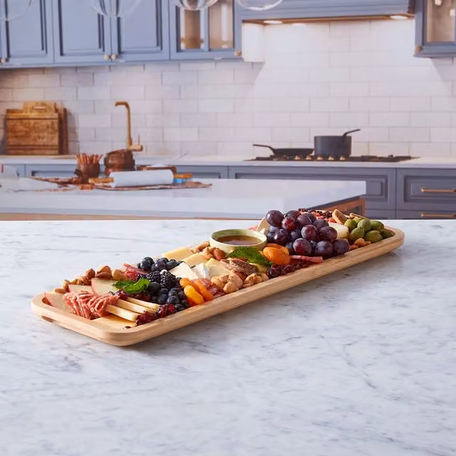 Farberware Build-a-Board Bamboo Rectangular Platter with Handles, Brown, W: 56 cm, D: 17.5 cm