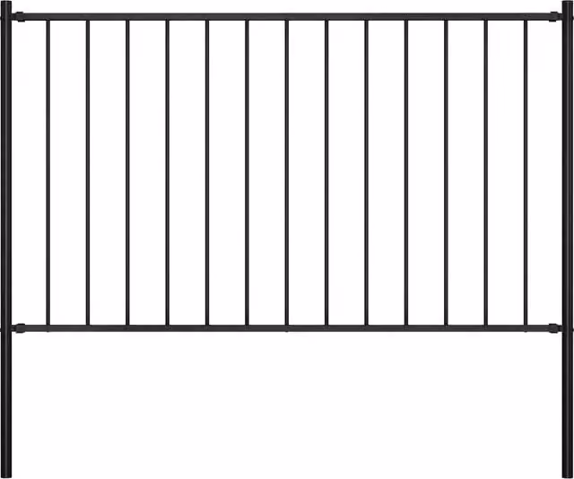 Berkfield Home Black Powder-coated Steel Fence Panel with Round In-ground Posts, H 170 cm x W 125 cm – 1