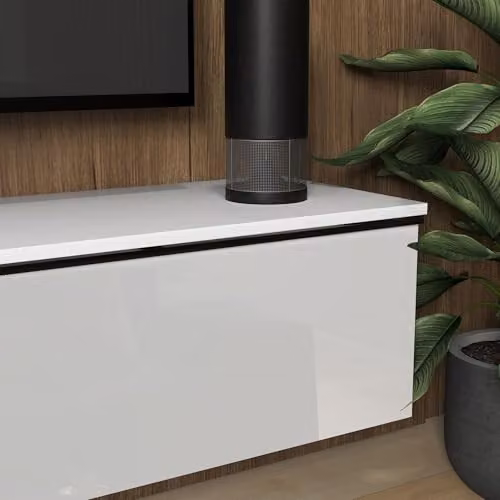 HOMCOM High Gloss Wall Mounted TV Stand Unit with Storage, White – 8