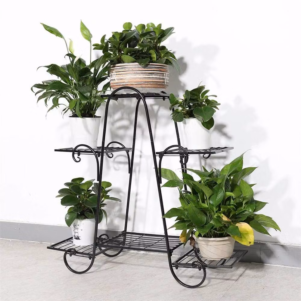 NESTLUNE 6 Pot Metal Plant Stand Flower Holder Rack in Matt Black, W/D/H: 100 x 15 x 15 cm – 3