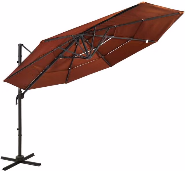 Berkfield Home 4-Tier Parasol with Aluminium Pole in Brown, 3 x 3 m – 1