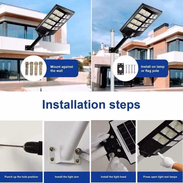 FLAVORA 6000W LED Solar Street Light with PIR Motion Sensor in Black