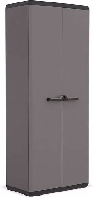 FORGEVIO Modern Grey Metal Tall Storage Cabinet with Hinged Doors and Internal Shelves – 1