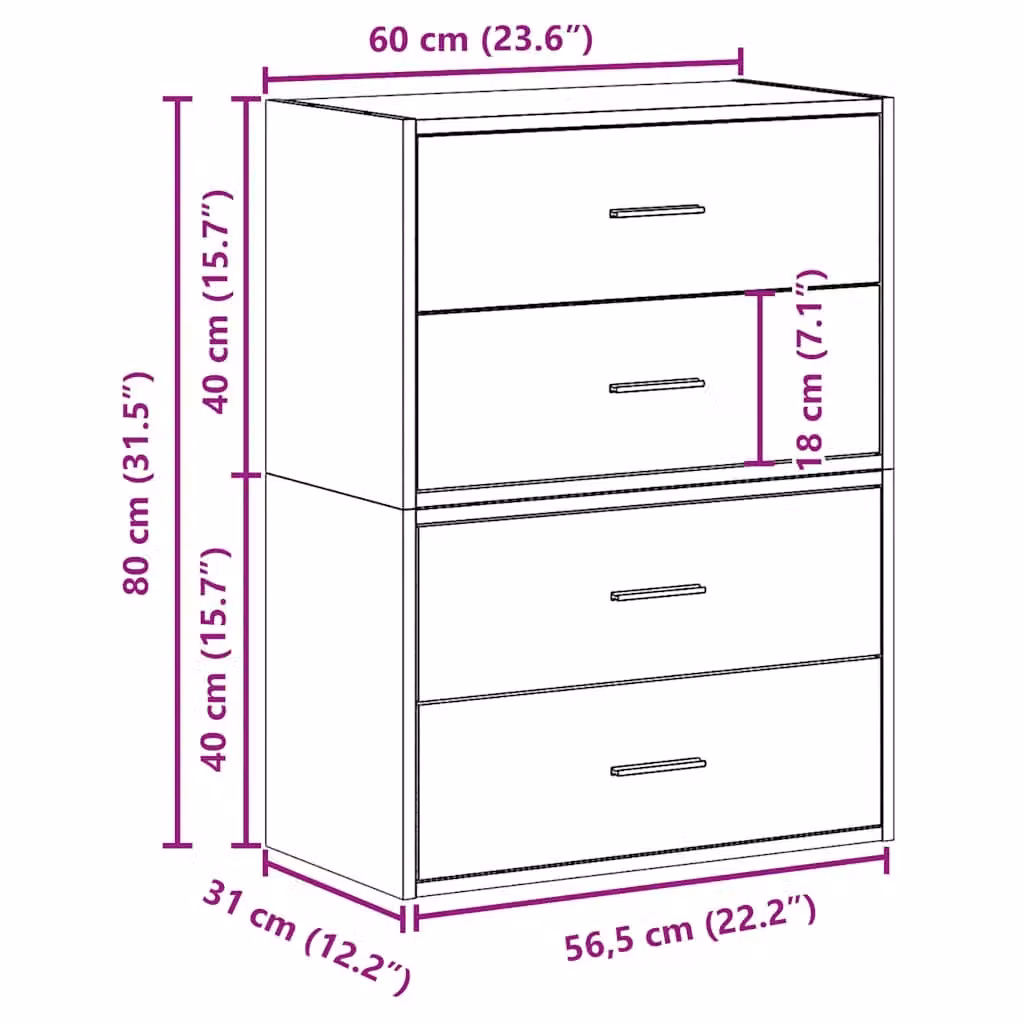 Berkfield Home Set of 2 Wall-Mounted Cabinets with 2 Drawers in Sonoma Oak Brown, W: 60 cm, D: 31 cm, H: 40 cm – 2