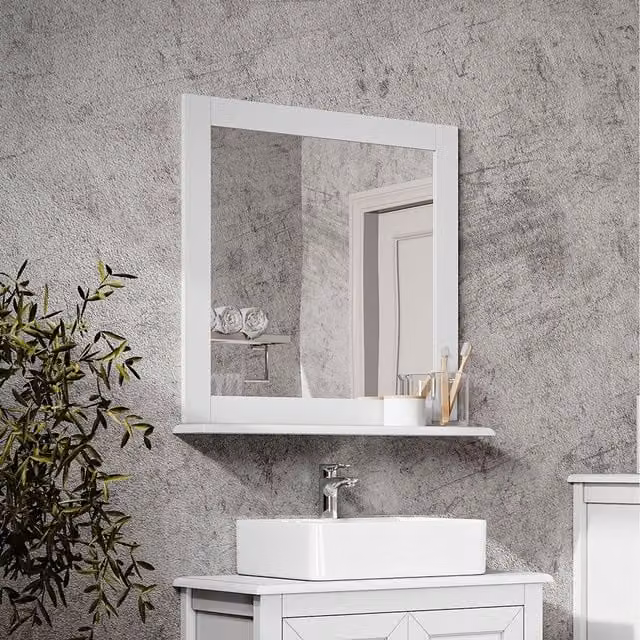 Livingandhome Modern Square White Wall Mirror