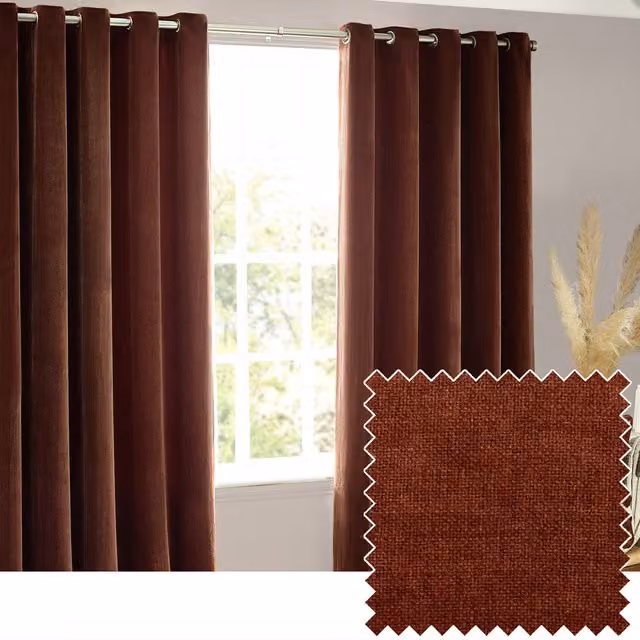 Make It A Home Heavy Chenille Velvet Room Darkening Eyelet Curtains in Brown/Red, Height: 229 cm, Width: 168 cm