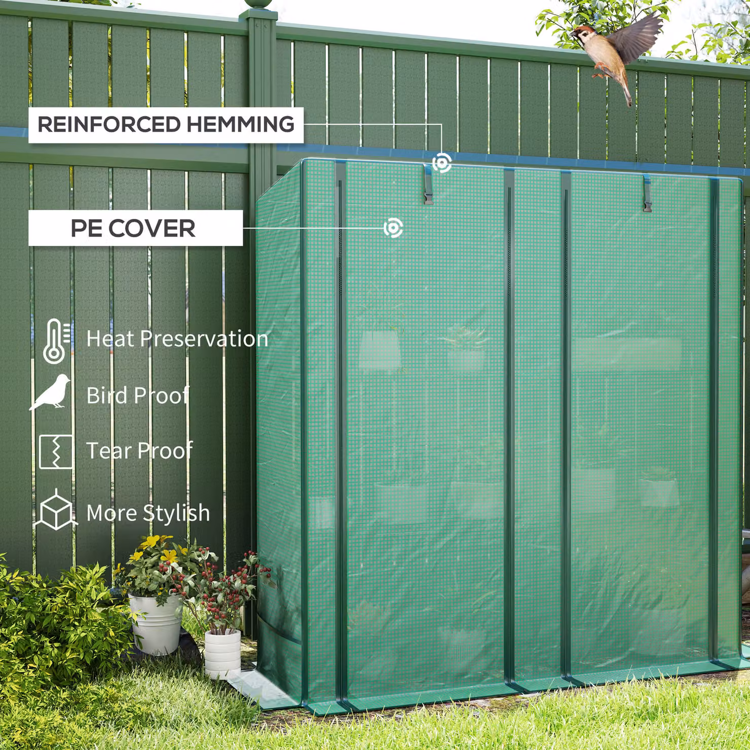 Outsunny Three-Tier Mini Lean-to Greenhouse with Shelving, Green, H 152 x W 144 x D 48 cm – 3
