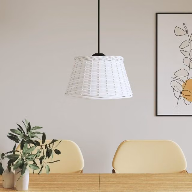 Berkfield Home White Wicker Cone Ceiling Lamp Shade, W/D/H: 50 x 50 x 30 cm – 1