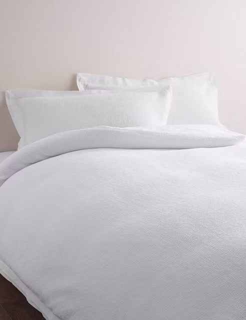 M&S White Cotton Rich Waffle Bedding Set