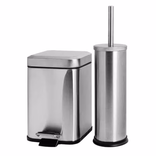 Harbour Housewares 3L Stainless Steel Pedal Bin and Toilet Brush Set in Silver