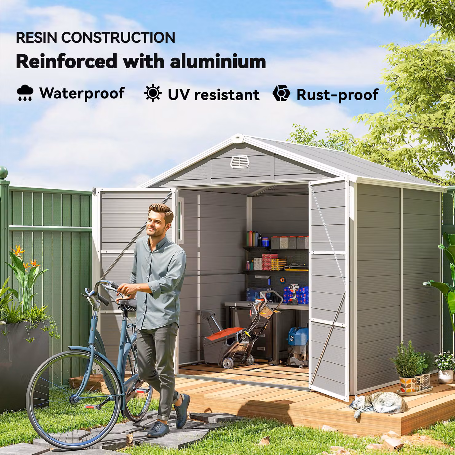 Outsunny Grey Storage Garden Shed with Aluminium Frame and Galvanised Foundation Kit – 4