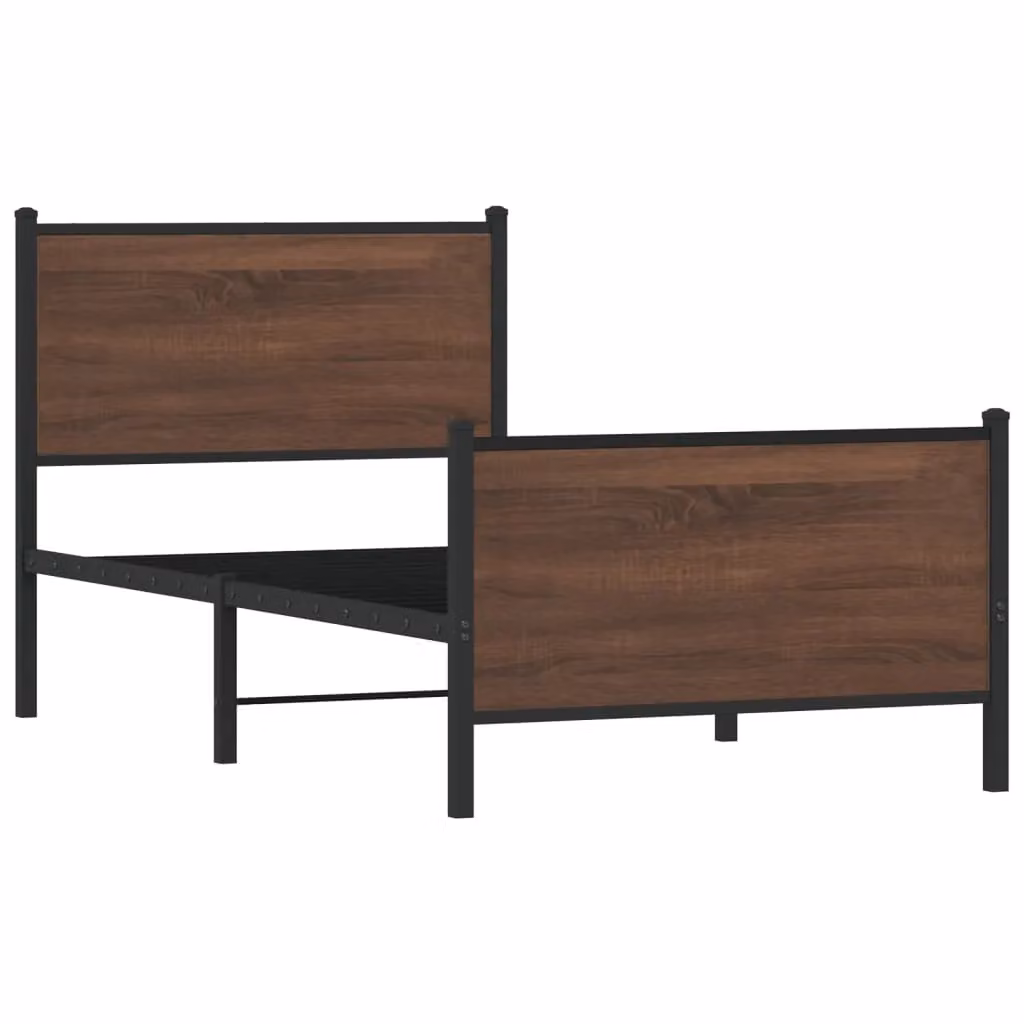 Berkfield Home Metal Bed Frame in Brown Oak, W/D/H: 90 x 200 cm – 2