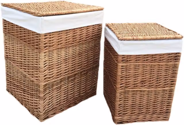 Red Hamper Wicker Laundry Basket with Removable Cotton Lining and Handles, White/Brown, Width: 46 cm
