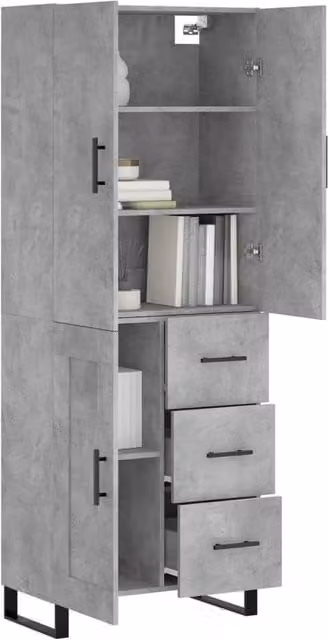 Berkfield Home Highboard in Concrete Grey, W/D/H: 69.5 x 34 x 180 cm