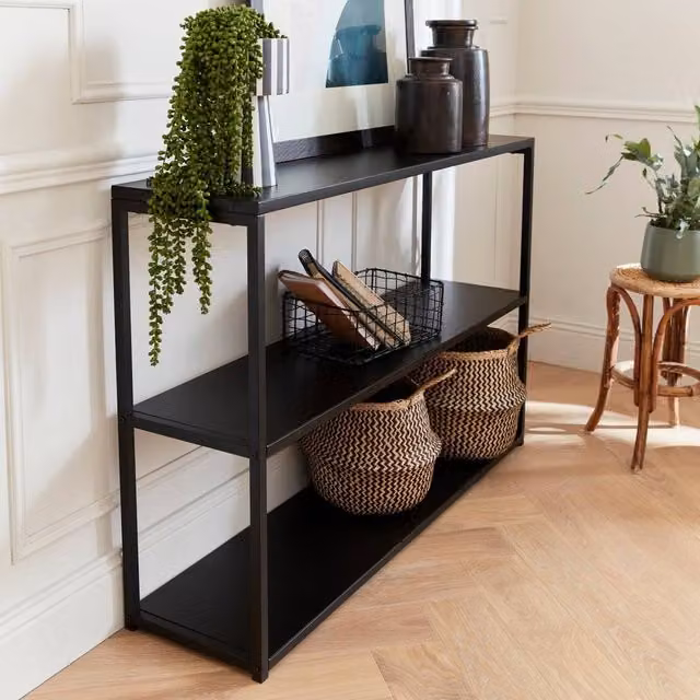 Sweek 3-Level Industrial Metal Shelving Unit in Matt Black – 1