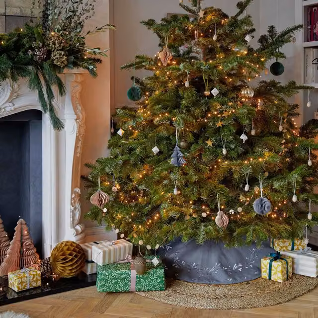 Ivyline Slate Velvet Mistletoe Christmas Tree Skirt in Grey, Diameter: 80 cm