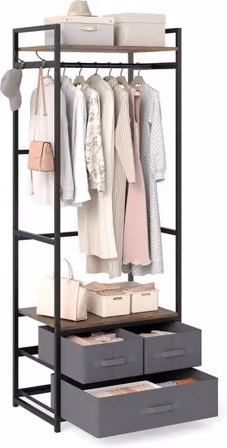 Costway Industrial Dual Hook and Rail Matrix Clothes Rail in Brown and Black