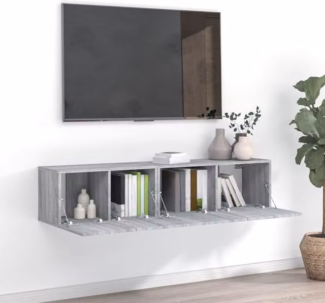 Berkfield Home Modern 2 Piece Wall Mounted TV Cabinet Set in Grey Sonoma MDF