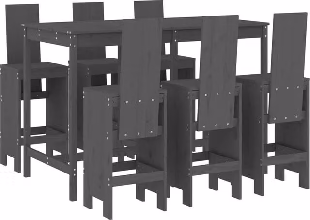 Berkfield Home 7 Piece Rustic Grey Solid Wood Pine Garden Bar Set – 1