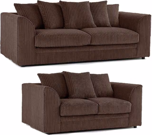 Furnishings For Less UK Luxor Jumbo Cord Fabric Sofa Suite in Brown, including 3 Seater and 2 Seater Sofas – 5