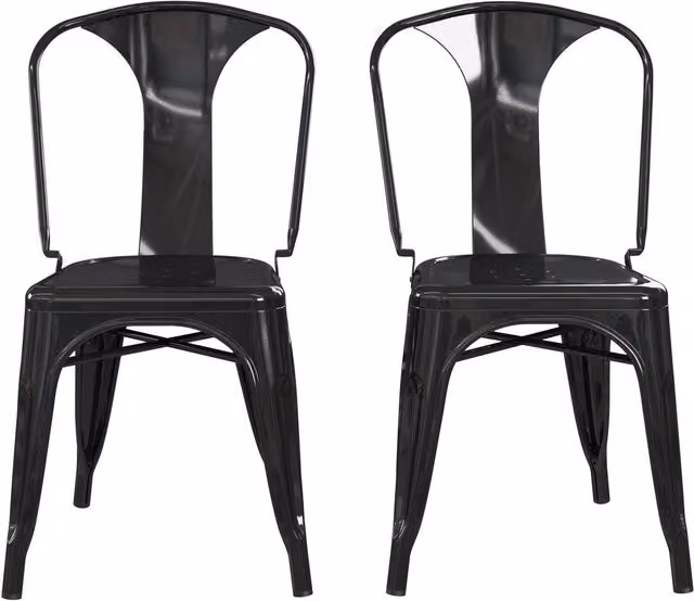 Finn Vintage Metal Dining Chairs, Set of 2, Black Glossy