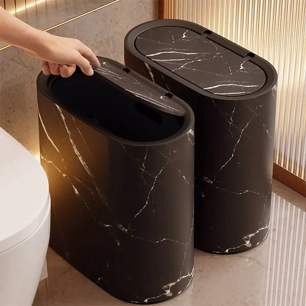 KORVIXA Black Narrow Waste Bin with Removable Inner Bucket and Flip Lid, 12L – 3