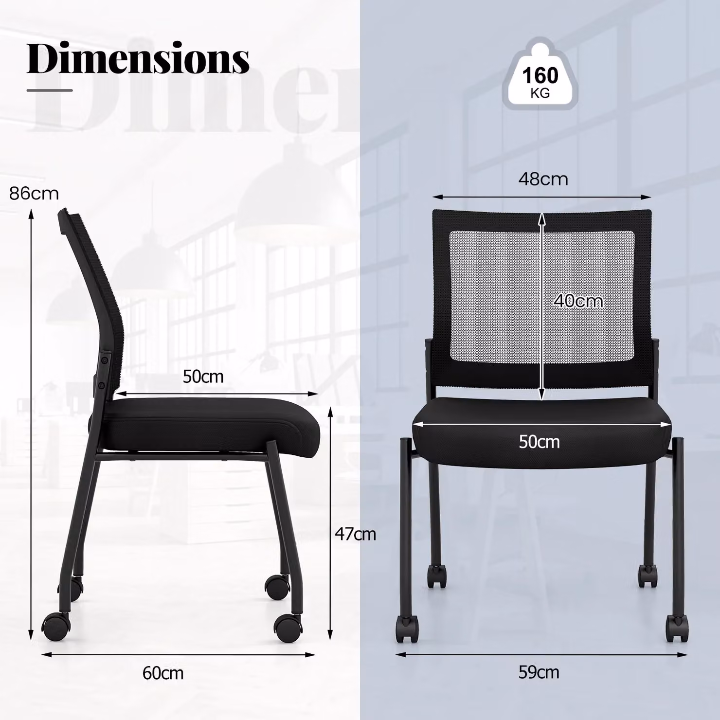 Gymax Set of 2 Stackable Black Mesh Back Office Reception Chairs with Castors – 5
