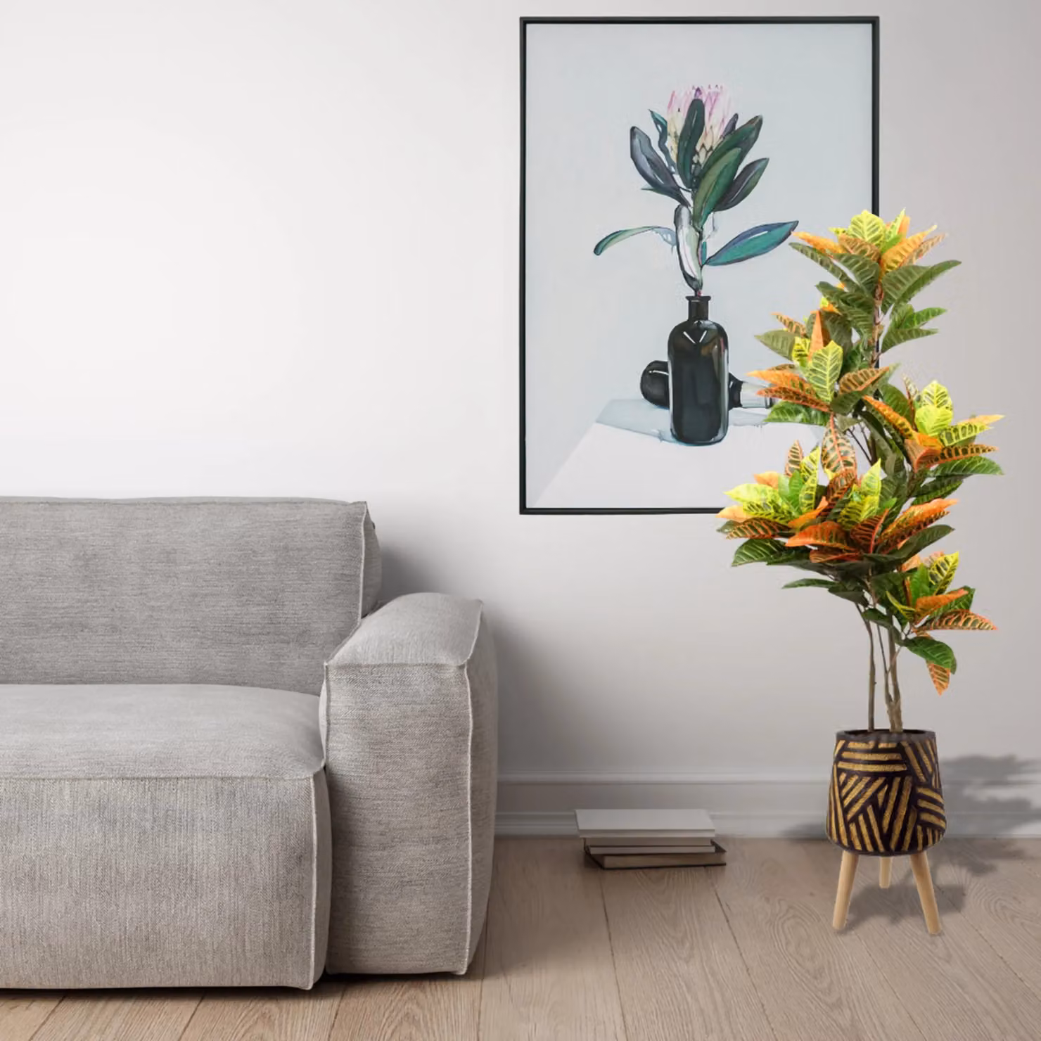 Pegdev 140cm Artificial Codiaeum Tree in a Rustic Orange Fibreglass Planter – 3
