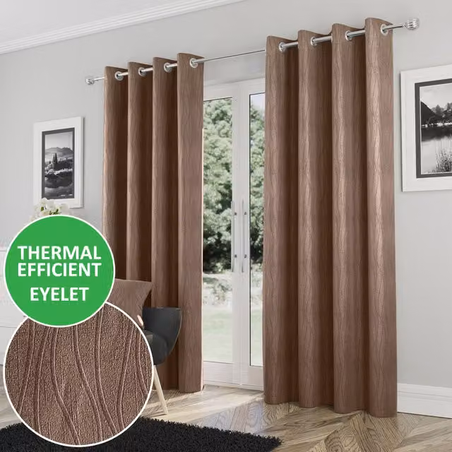 Enhanced Living Goodwood Eyelet Thermal Room Darkening Curtains, Bronze, W: 229 cm, H: 168 cm