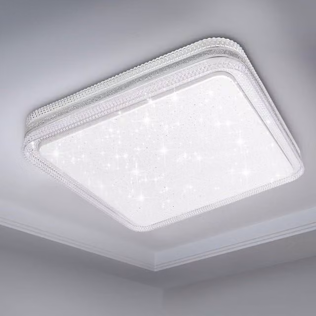 ExtraStar 18W Square LED Ceiling Light in White with Silver Glitter Edge, 6500K, 1900 Lumen