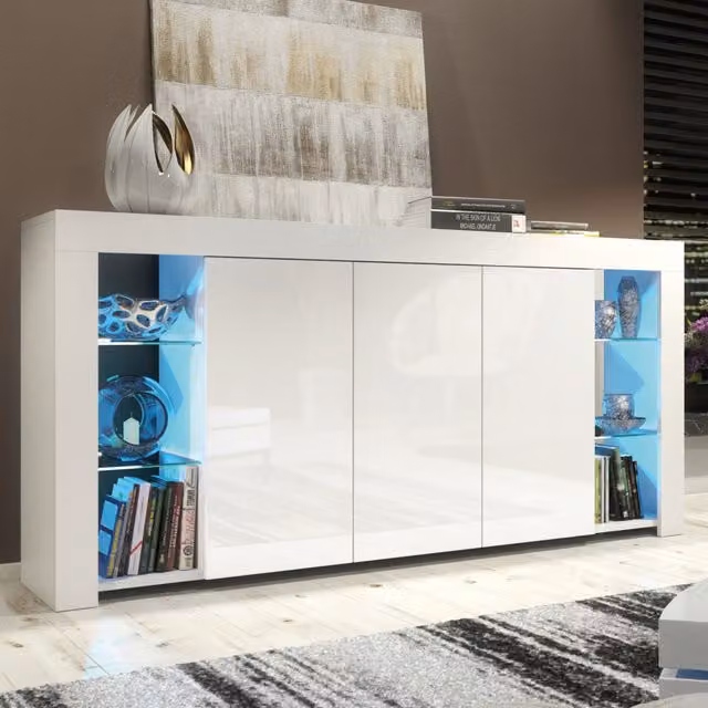 Creative Furniture Eden Sideboard in White with Integrated Lighting, W: 164 cm, D: 35 cm, H: 83 cm
