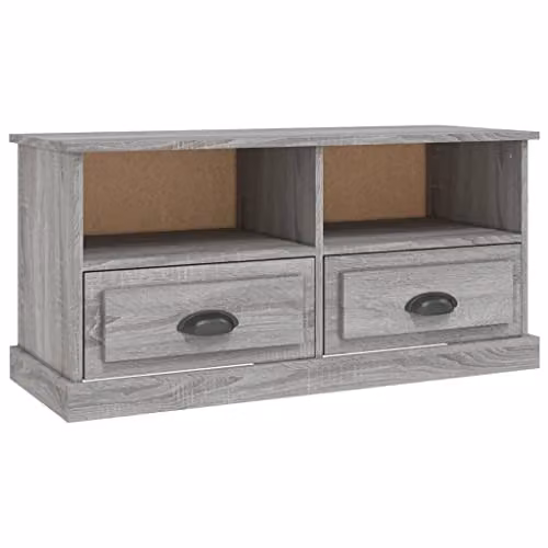 vidaXL Modern TV Cabinet with Storage Drawers and Open Compartments in Brown Oak, W/D/H: 93 x 35.5 x 45 cm